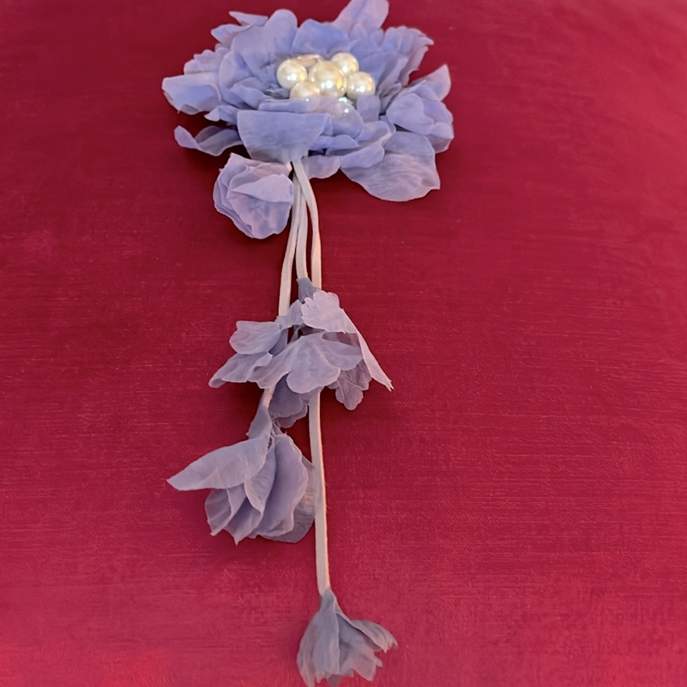 LOFT Purple Tulle Pin or Clip with dangling pieces on ribbons